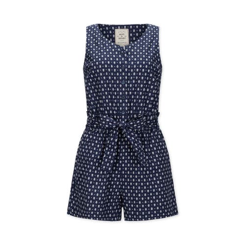 Hope & Henry Sleeveless Linen Button Front Romper In Navy Riviera Print
