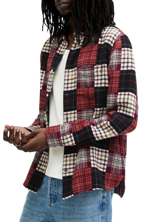 Allsaints Patchi Patchwork Checked Relaxed Shirt In Sangria Red