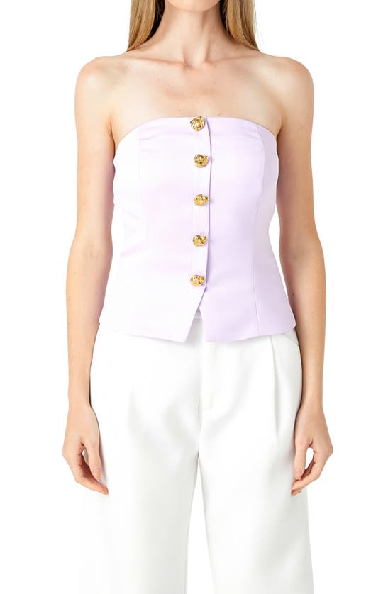 Shop Endless Rose Strapless Button-up Top In Lilac
