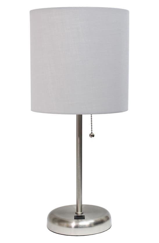 Lalia Home Usb Table Lamp In Brushed Steel/ Gray Shade