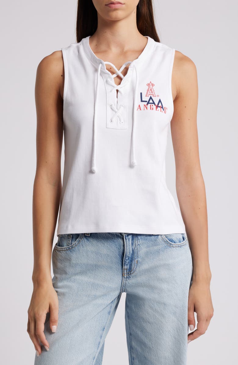 WEAR by Erin Andrews Women's WEAR by Erin Andrews White Los Angeles Angels Lace-Up Tank Top, Main, color, White