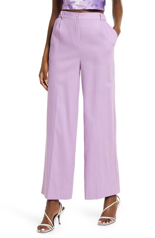 Open Edit Wide Leg Linen Blend Pants In Purple Spectre
