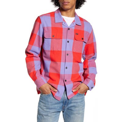 Obey Regular Fit Button-Up Flannel Shirt, Red