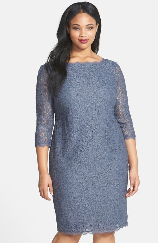 Adrianna Papell Lace Overlay Sheath Dress In Blue
