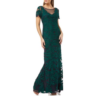 Js Collections Illusion Yoke Short Sleeve Soutache Gown