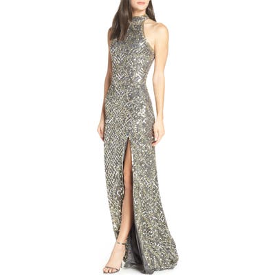 MAC Duggal Beaded A-Line Halter Gown