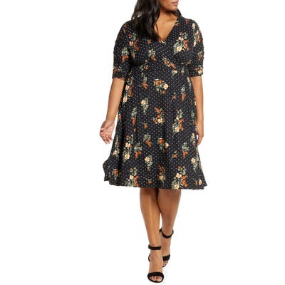Plus Size Kiyonna Gabriella Print Jersey A-Line Dress, Black