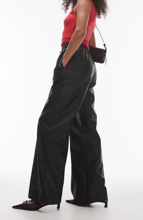 Shop Topshop Faux Leather Wide Leg Drawstring Pants In Black