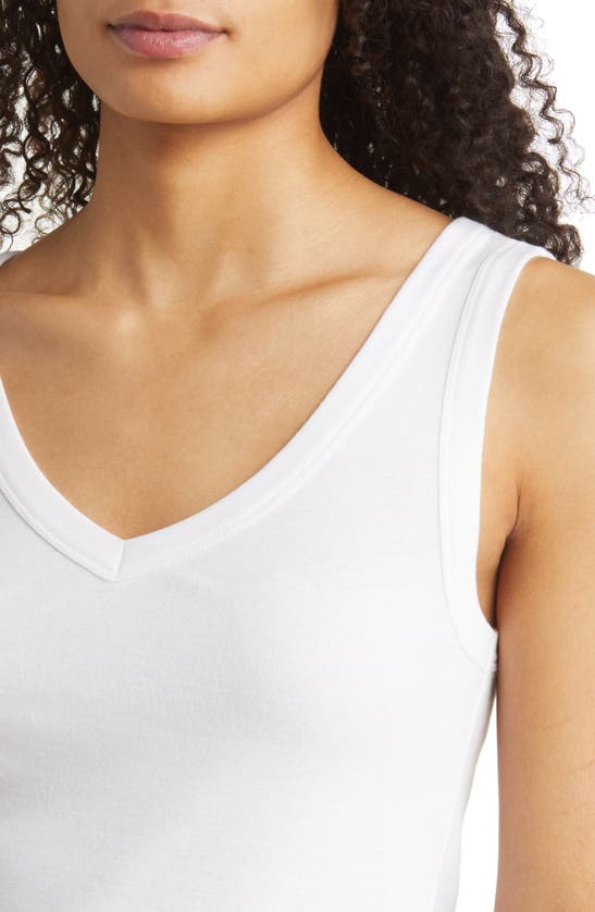 Shop Caslon (r) V-neck Organic Cotton Blend Tank Top In White