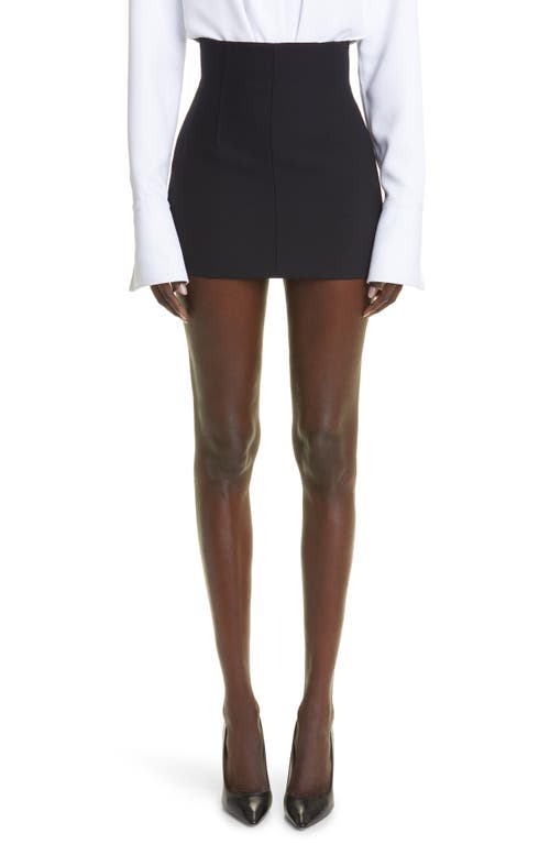 High Waist Corset Detail Virgin Wool Miniskirt in Black