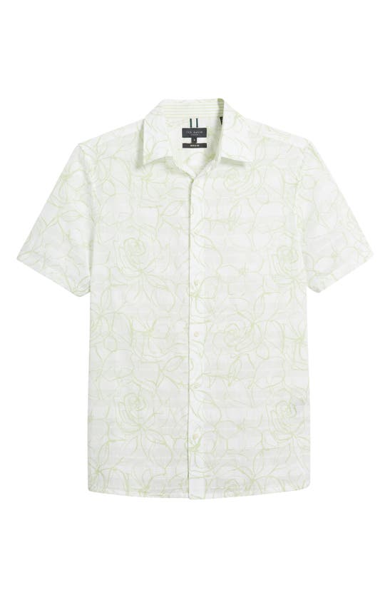 Shop Ted Baker Cavu Floral Short Sleeve Cotton Button-up Shirt In White
