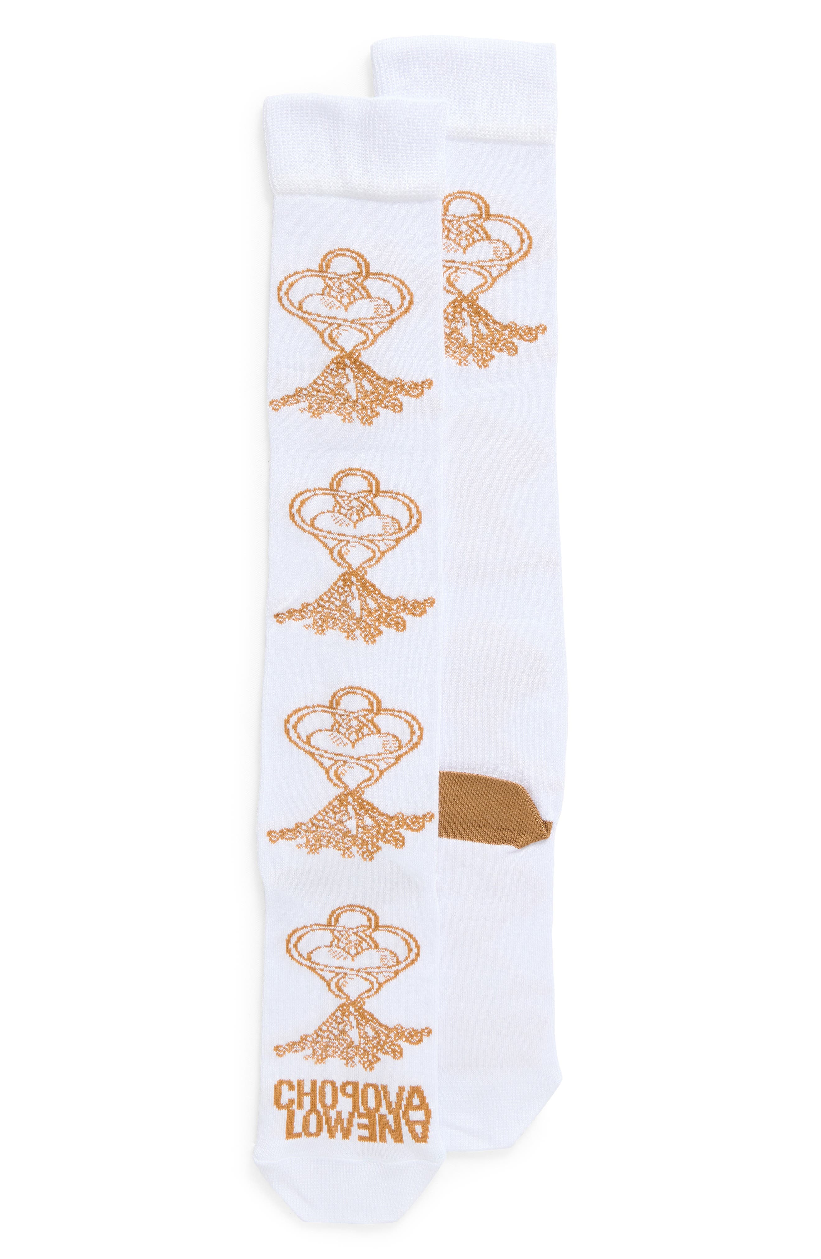 Chopova Lowena All Tied Up Knee High Socks in White And Brown 