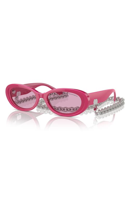 Shop Tiffany & Co . 54mm Oval Sunglasses With Chain In Fuchsia/violet