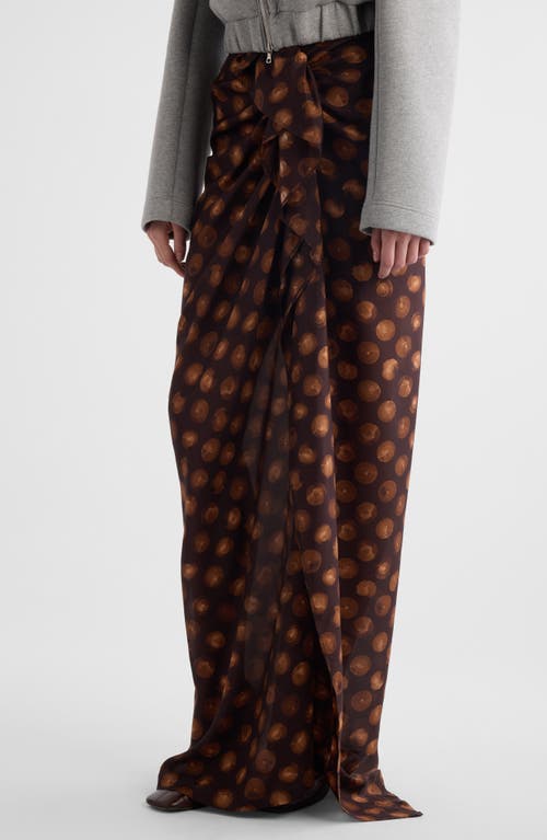 Shop Dries Van Noten Sinas Print Ruffle Silk Maxi Skirt In Brown