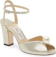 JIMMY CHOO Sacaria Pearl-Embellished Leather And Tulle Sandals