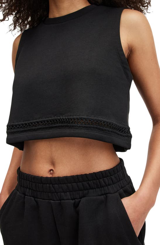 Allsaints Ewelina Crochet Trim Cropped Tank Top In Black