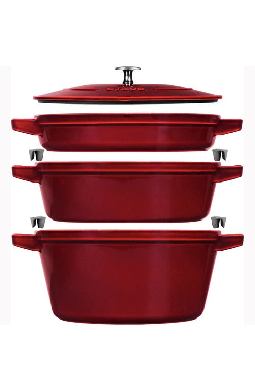 Staub 4-piece Stackable Enameled Cast Iron Cookware Set In Grenadine