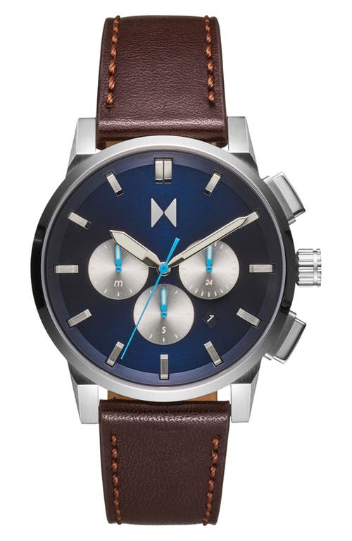 MVMT Chrono 2 Chronograph Leather Strap Watch, 44mm in Brown Blue 