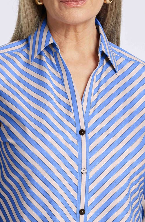 Shop Foxcroft Mary Stripe Stretch Button-up Shirt In Cobalt Blue/neutral