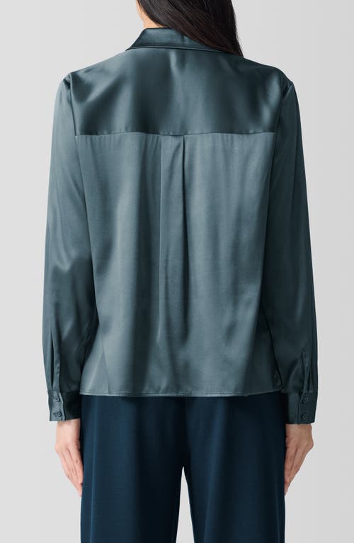 Shop Eileen Fisher Classic Collar Stretch Silk Button-up Shirt In Eucalyptus