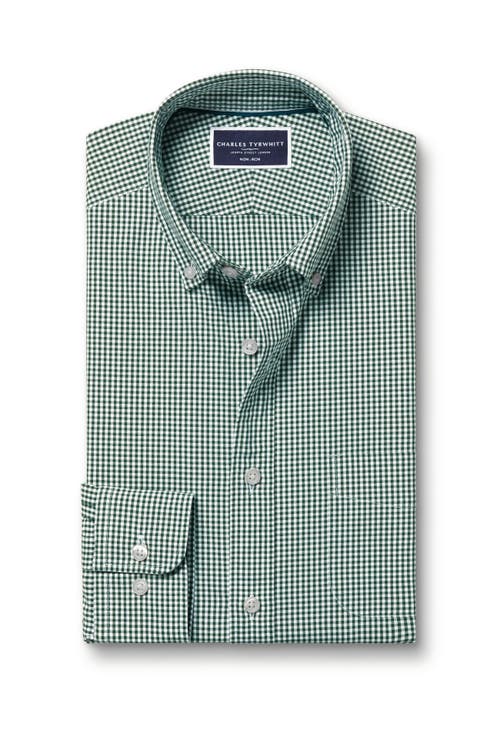 Shop Charles Tyrwhitt Slim Fit Button-down Collar Non-iron Stretch Poplin Mini Gingham Shirt In Green