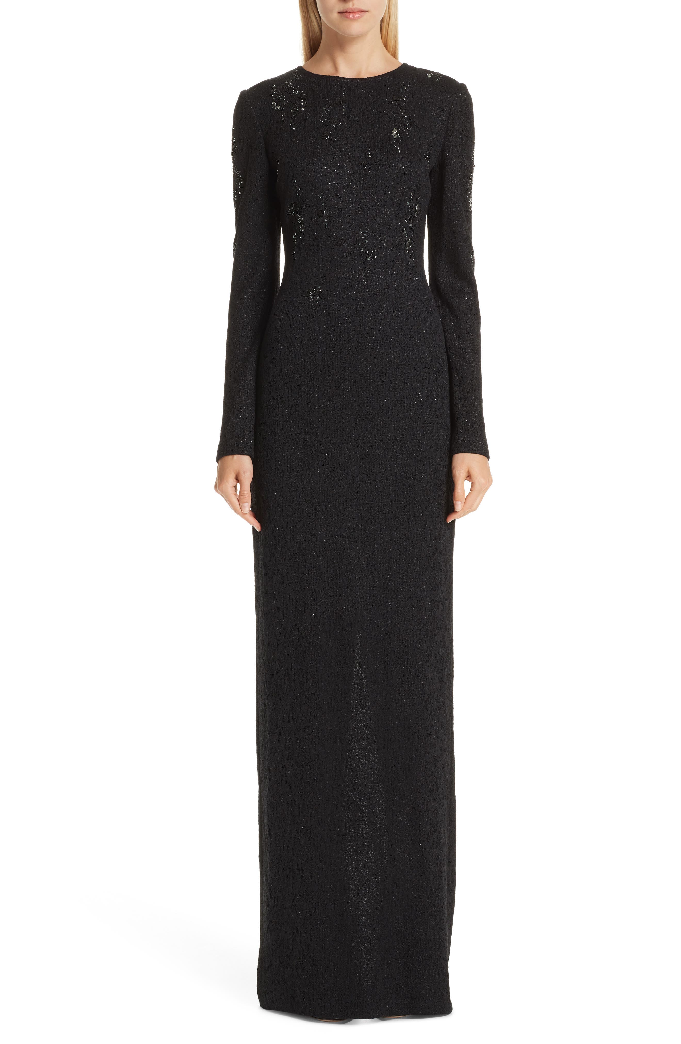 St. John Collection Lace Overlay Jacquard Knit Gown