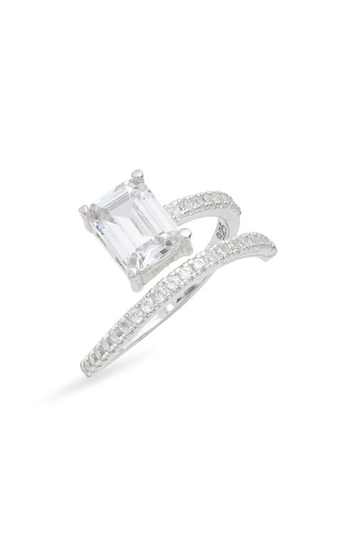 Cubic Zirconia Bypass Statement Ring in Silver/White