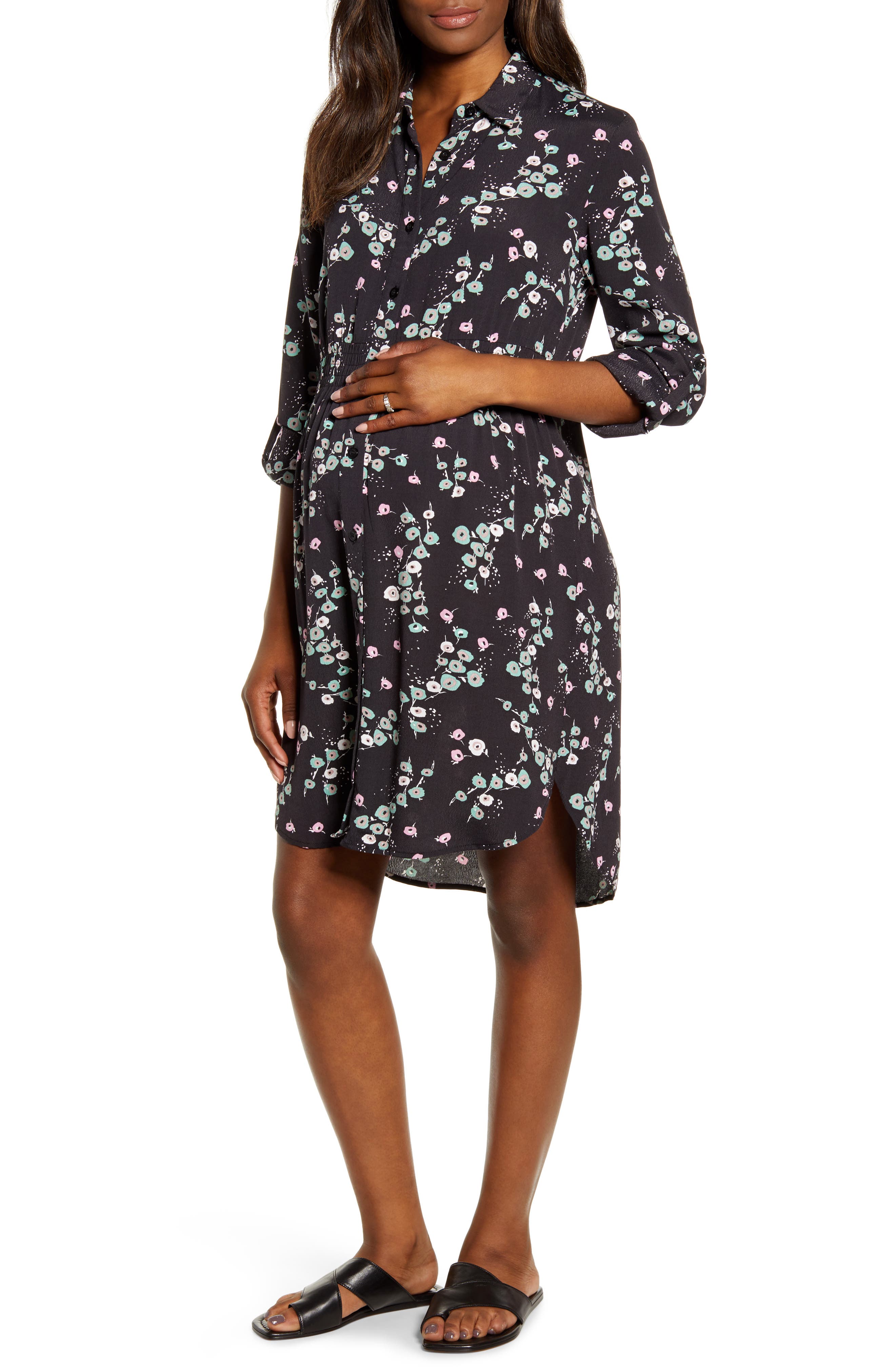 Angel Maternity Maternity Shirtdress, Black