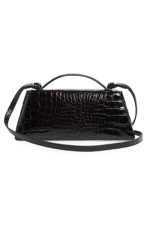 Shop Reformation Gia Croc Embossed Leather Shoulder Bag In Black Croc-effect