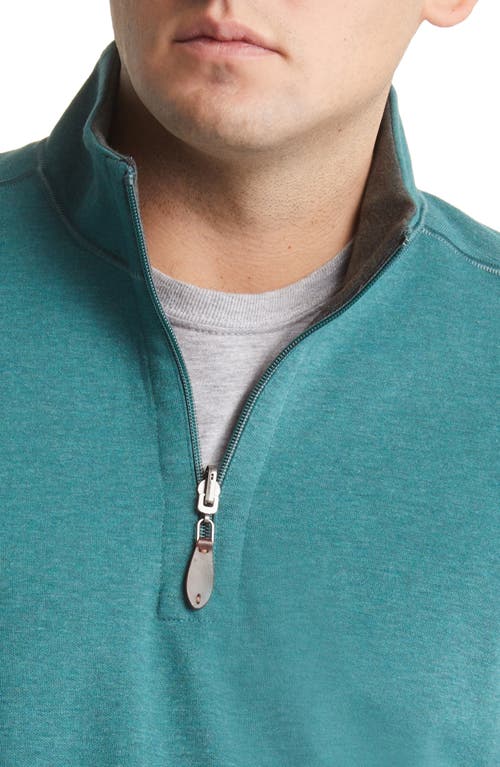 Johnston & Murphy Reversible Cotton Blend Quarter Zip Pullover In Emerald/brown