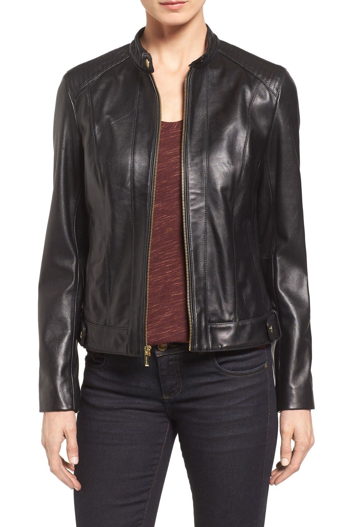 cole haan petite leather jacket