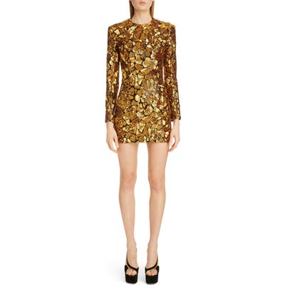Balmain Giraffe Sequin Long Sleeve Minidress, 6 FR - Metallic