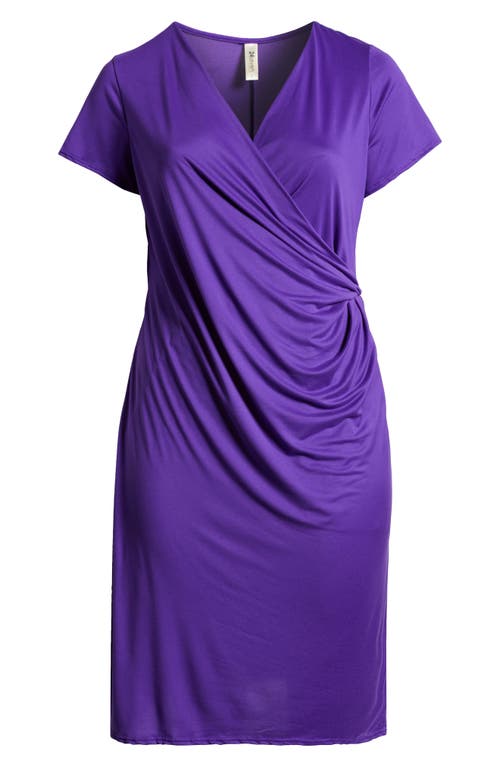 24seven Comfort Apparel V-neck Stretch Faux Wrap Dress In Lilac
