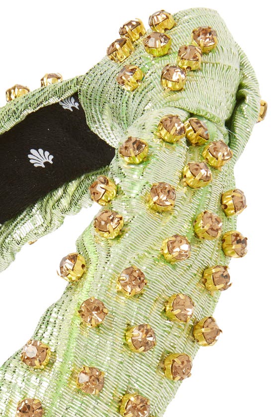 Shop Lele Sadoughi Crystal Embellished Slim Knotted Headband In Parakeet
