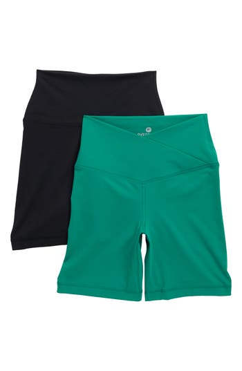 90 Degree By Reflex 2-pack Lux Crossover High Waist Bike Shorts In Lush Meadow/black
