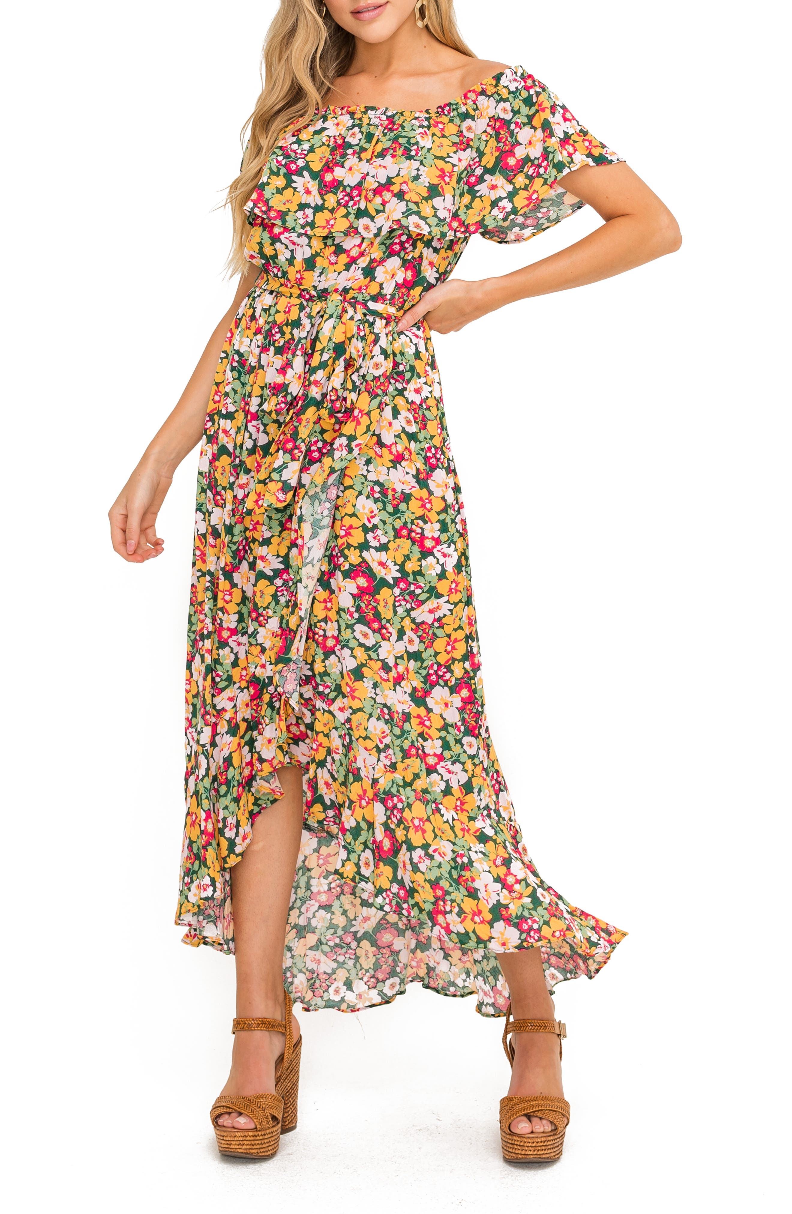 L POOF Swimwear Cover Up MUSTARD Wrap Dress Tie Side Spaghetti Straps Beach