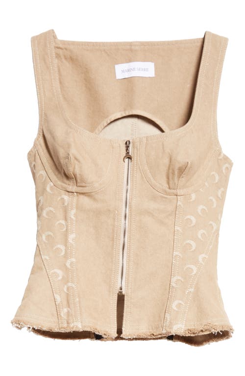 Marine Serre Moon Jacquard Organic Cotton Twill Corset Top In Dark Beige