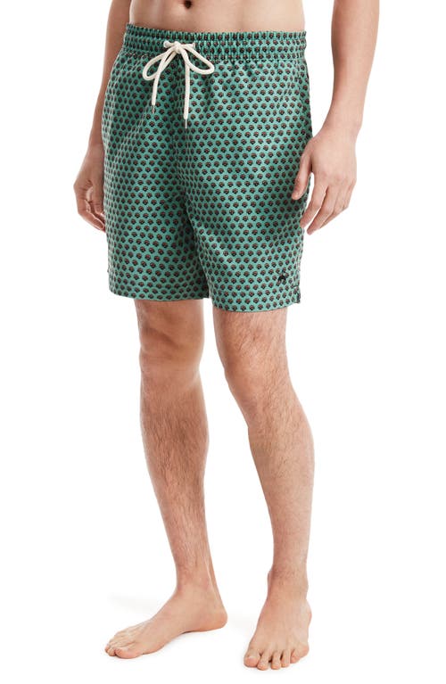 Brooks Brothers Print Water Repellent Swim Trunks in French Ditzy Green