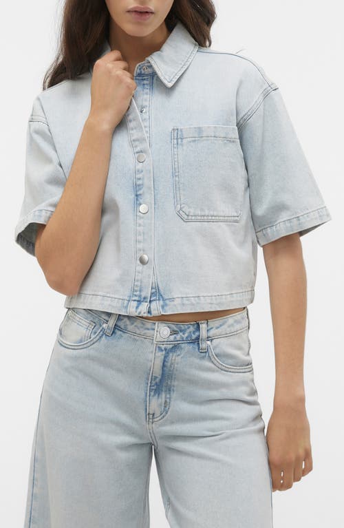 VERO MODA Lilia Crop Denim Shirt Light Blue at Nordstrom,