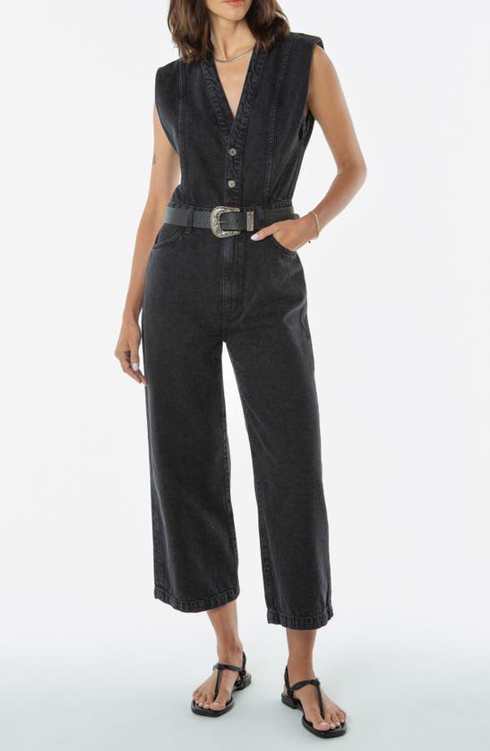 Etica Camden Sleeveless Denim Crop Jumpsuit In Black