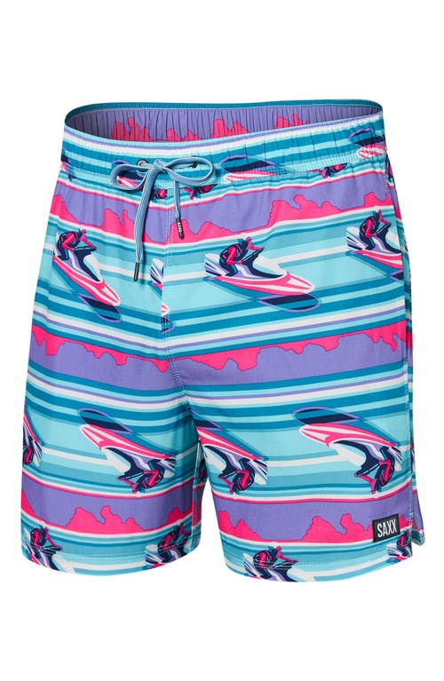 Shop Saxx Oh Buoy Stripe 2-in-1 Hybrid Shorts In Jetski Stripe- Pool