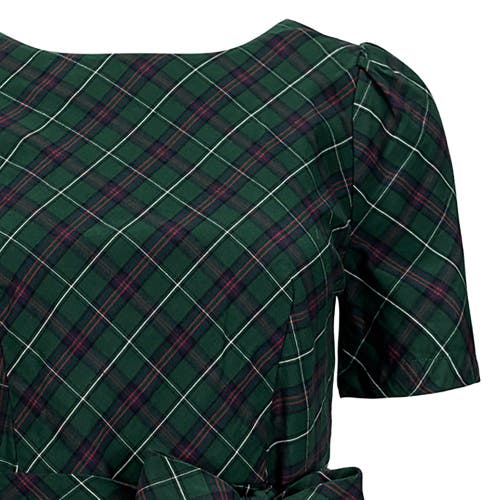 Hope & Henry Organic Short Sleeve Holiday Dress In Merry Pine Plaid