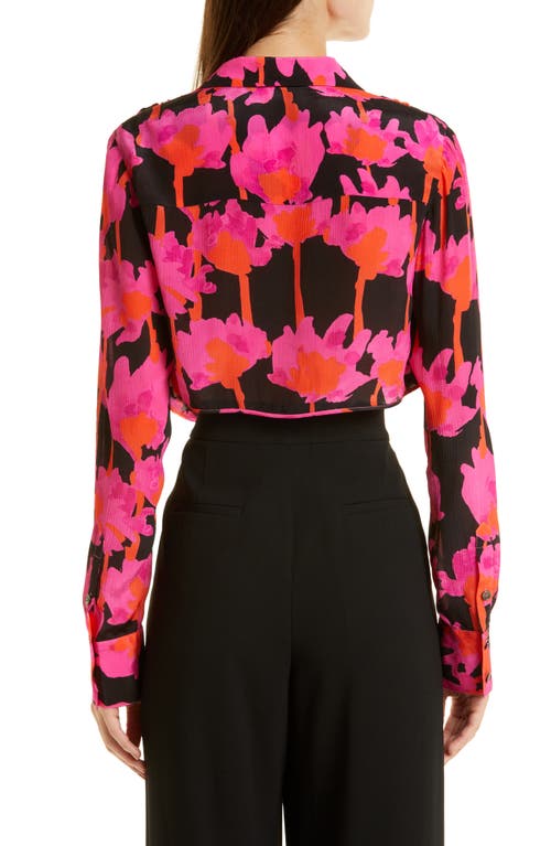 Shop Jason Wu Draped Front Crop Blouse In Black/pink Multi