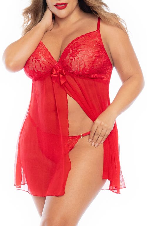 Lace & Mesh Chemis & G-String in Red