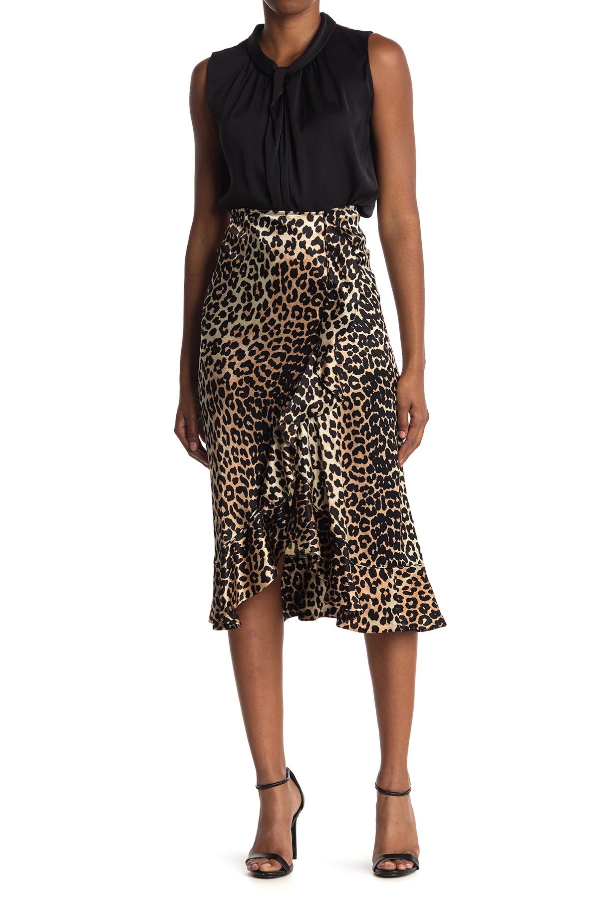 Image of GANNI Heavy Leopard Satin Skirt