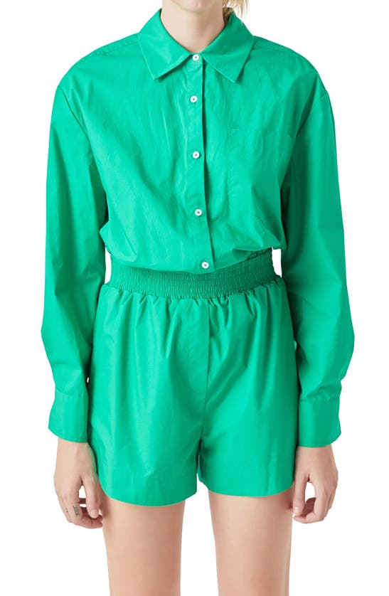 Shop Grey Lab Oversize Long Sleeve Cotton Romper In Green