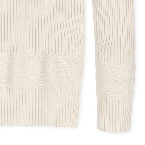 Shop Hope & Henry Organic Herringbone Detail Crew Neck Sweater In Ivory Herringbone Edge