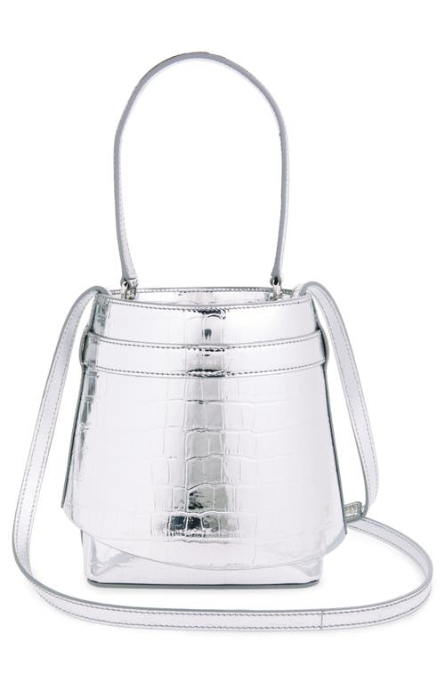 Shop Givenchy Shark Lock Metallic Croc Embossed Leather Bucket Bag In Light Silvery