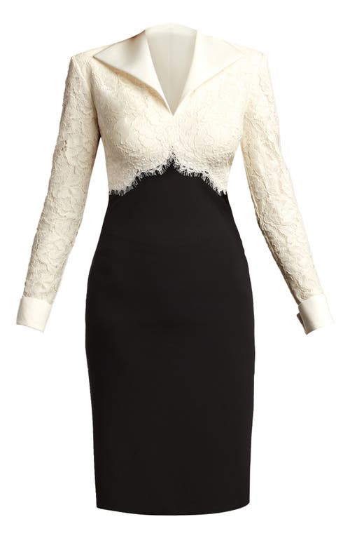 Tadashi Shoji Long Sleeve Lace & Crepe Dress In Black