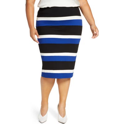 Plus Size Eloquii Stripe Pencil Skirt, Black